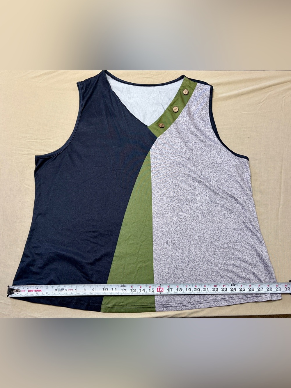 Women’s Black, Olive & Heather Gray Sleeveless Tank with Button Accent